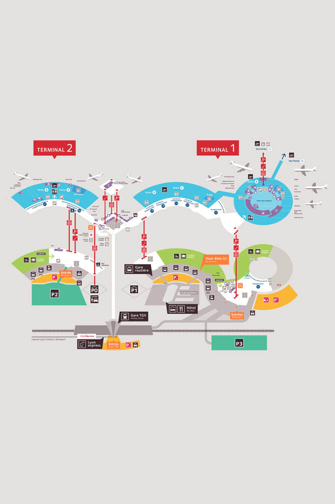 Les plans interieurs de l'aéroport de Lyon